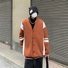高品质秋冬男V领毛衣开衫条纹拼色休闲打底外套M620P60，男装针织衫/毛衣，星座1013-1