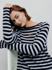 高端欧货女装2025秋冬新款山羊绒100%圆领条纹字母羊绒衫，女装羊绒衫，阿舍尔精品