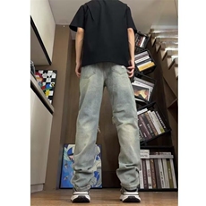 高街复古vibe风宽松破洞乞丐裤裂纹宽松直筒牛仔裤男潮RK3106-P45，男装牛仔裤，星座412-3