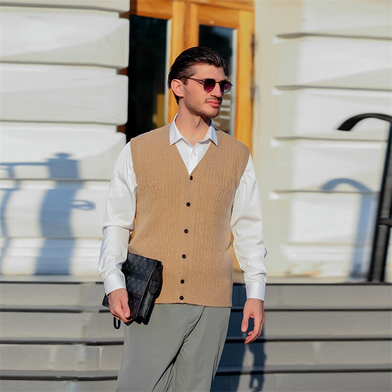 男马甲开衫羊绒毛衣秋冬休闲商务内搭外穿开衫男装，男装背心/马甲，美创羊绒
