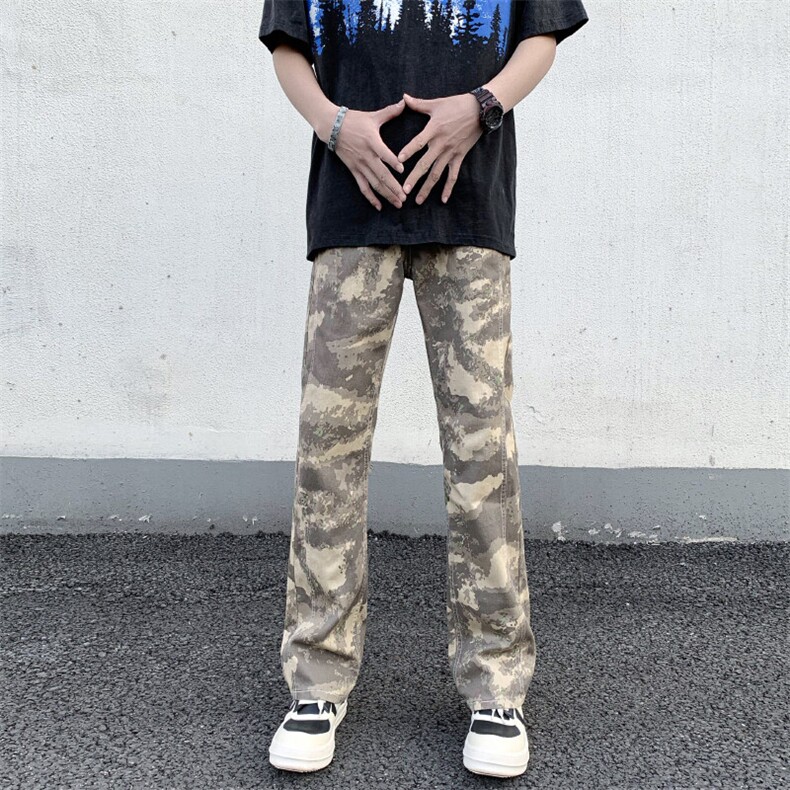 2025春夏美式高街迷彩微喇牛仔裤男街头宽松拼接直筒休闲G970-P55，男装牛仔裤，星座301D-3