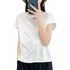2024年秋季纯色圆领套头短袖简约时尚百搭衬衫，女装衬衫，绒宛羊绒