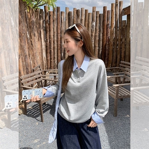 抖音得物高品质26春装美式高街假两件衬衫领长袖卫衣POLO领打底衫图片