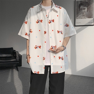 8XL-M腊肠狗花衬衫男短袖夏季冰丝薄款花衬衣寸衫外套DC28003P38