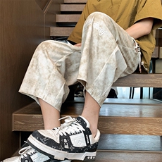 2025夏款刺绣宽松阔腿短裤扎染菠萝裤脏脏裤七分裤K6616-特P40，男装牛仔裤，电商A006