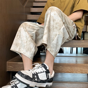 2025夏款刺绣宽松阔腿短裤扎染菠萝裤脏脏裤七分裤 K6616-特P40图片