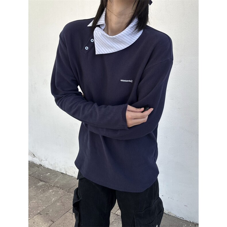 C316T8364P58秋冬新款拼接撞色藏青色T恤打底衫tee不规则设计,男装T恤,电商C316