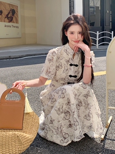 新中式改良旗袍超好看连衣裙女2025夏季新款显瘦时尚盘扣国风长裙图片