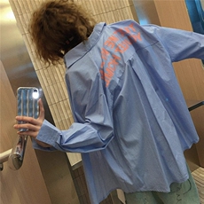 网图CS31-特P38控6825春装男女字母印花衬衫宽松版条纹开衫衬衫，男装衬衫，电商B327