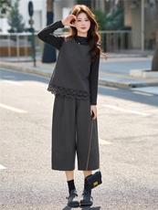 主推现货新品女装慵懒风休闲宝藏简约气质领型时尚休闲三件套套裤，女装套装/套裙，尚娜萱