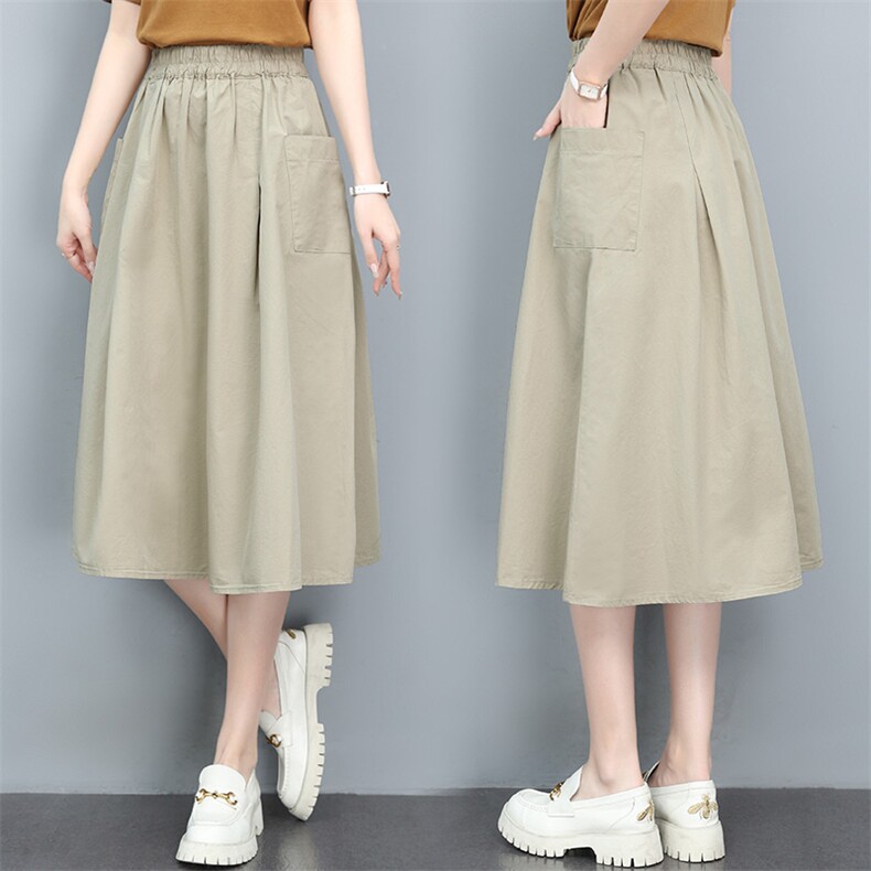 纯棉半身裙女2025年夏季新款松紧高腰a字裙妈妈中长款薄款大摆裙，女装半身裙，玛其路