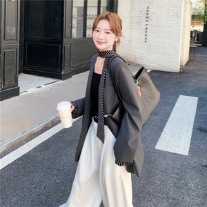 灰色韩系高级感西装外套女2025秋季新款气质通勤显瘦百搭小西服图片