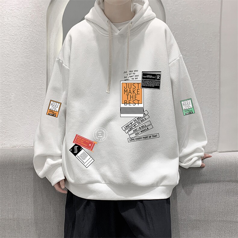 WY2121-P35 纯棉连帽卫衣男大码运动帽衫宽松薄外套男图片