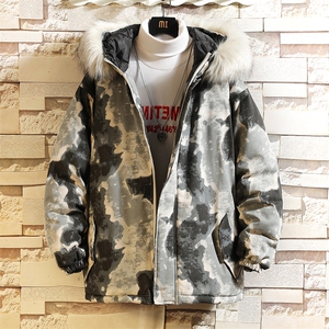 MC49122-P135 大毛领迷彩棉衣男大码加厚棉服男棉袄子 砖墙挂拍图片