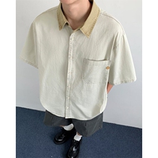 美式复古开衫POLO款短袖上衣外套夏季宽松工装短袖男女情侣款衬衫，男装T恤，星座601-1