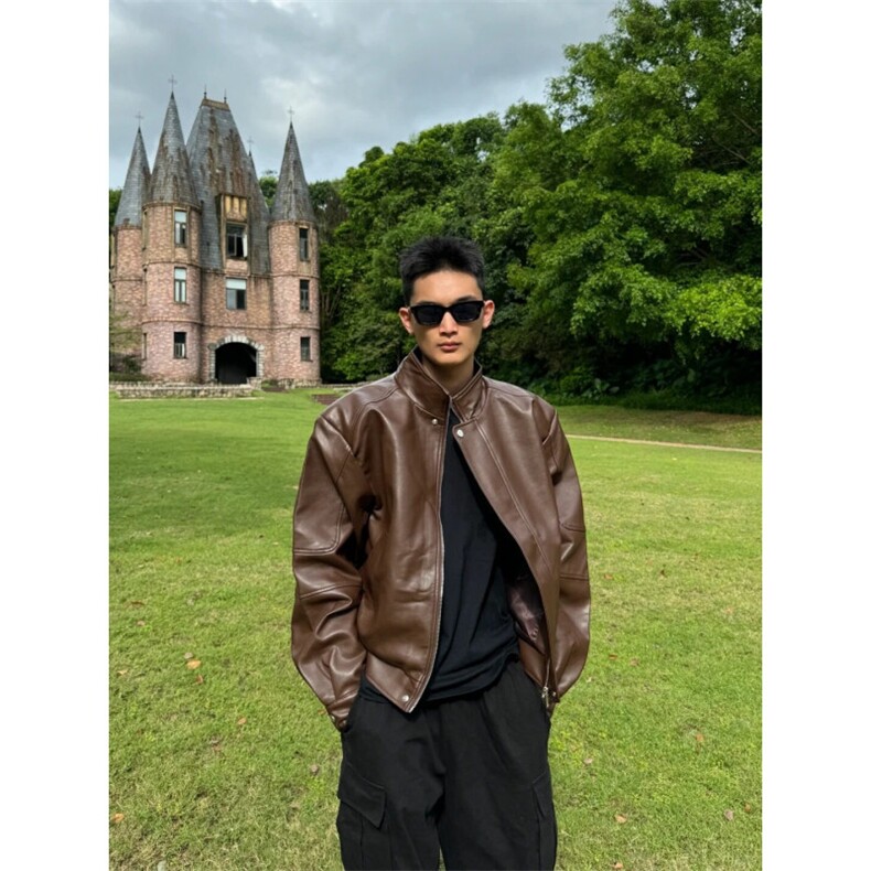 （网图现货）潮流垫肩百搭皮衣短款夹克外套1209-1-JK20-P70，男装夹克，星座1209-1