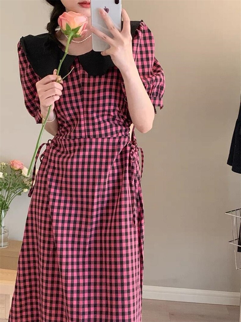 腰部小设计格子连衣裙，女装连衣裙，欧妮卡蒂蔓