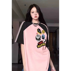抖音得物品质二开240克宽松纯棉美式潮牌插肩三杠织带短袖T恤图片