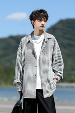 8XL-M鱼骨纹小香风衬衫男生春秋衬衣宽松慵懒垂感外套CS29009P45，男装衬衫，电商B312