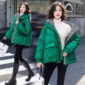 亮面短款羽绒服女2022新款加厚小个子棋盘格撞色洋气90白鸭绒外套图片
