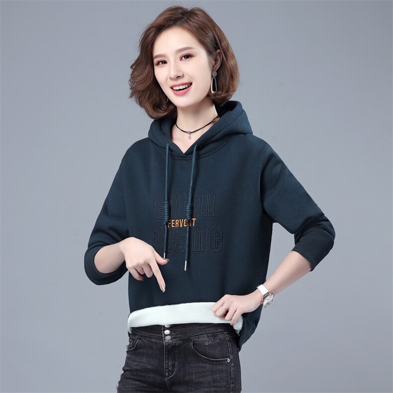 2022年秋季新款加绒加厚卫衣女长袖韩版时尚刺绣连帽上衣服女春秋,女装卫衣/绒衫,简韵佳