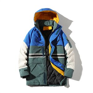 709-MY02-P130 20冬款 白底港风情侣中长款棉衣撞色百搭加厚外套图片