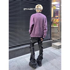 网络图现货高街秋冬紫色V领毛衣胸针慵懒风针织衫JMY9802-P60，男装针织衫/毛衣，星座715-7