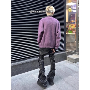 网络图现货 高街秋冬紫色V领毛衣胸针慵懒风针织衫JMY9802-P60图片