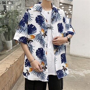 21年夏季短袖衬衫男宽松落肩港风西装领衬衫男DS-C407-CS303-P35图片