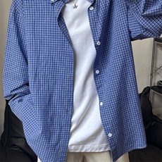 美式复古慵懒宽松蓝格子衬衫女男春秋季新休闲长袖衬衣CS46，男装衬衫，星座1116A（原606A-3）