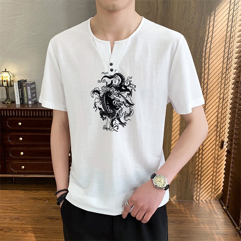 2025新款夏季棉麻清凉男士风盘扣短袖休闲T恤上衣XF9817-P48,男装T恤,星座1105-3