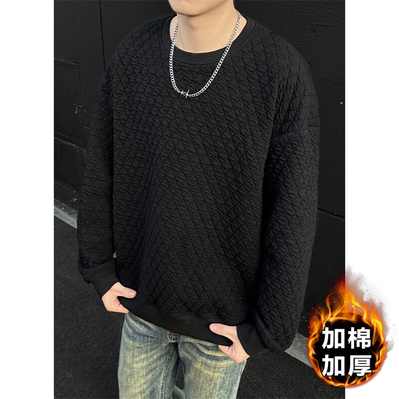 特批P35无差价冬新港风菱格夹棉保暖圆领卫衣内搭上衣W5092J加棉,男装卫衣,电商A001