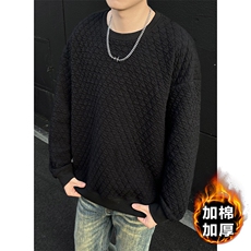 特批P35无差价冬新港风菱格夹棉保暖圆领卫衣内搭上衣W5092J加棉，男装卫衣，电商A001