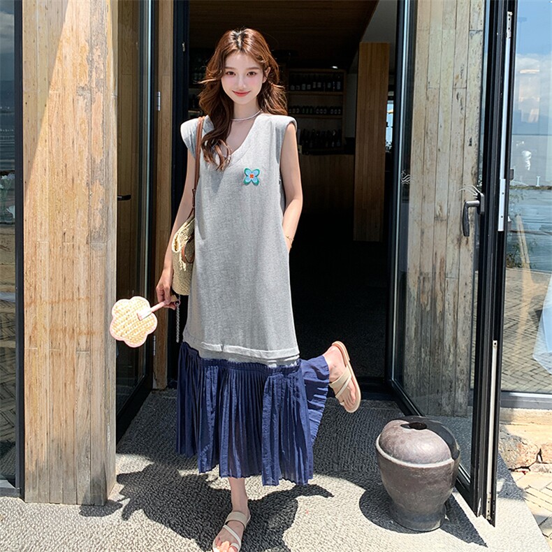 灰色韩版学院风减龄无袖背心连衣裙女2025夏季新款清纯系气质长裙,女装连衣裙,浙宝220
