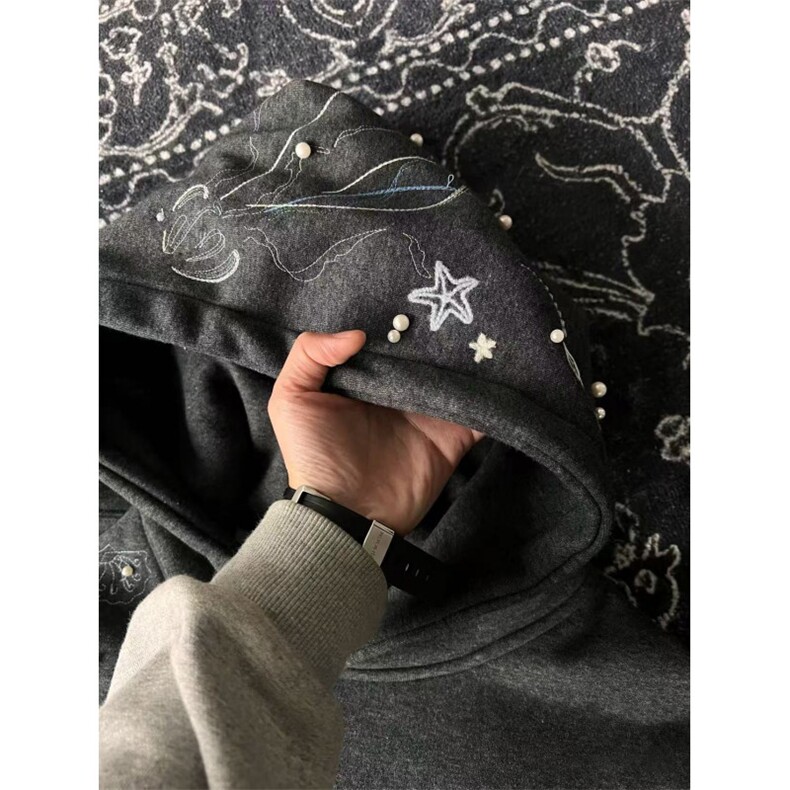 网图连帽珍珠刺绣加厚长袖卫衣男潮WY452-特P55,男装卫衣,星座1007（原301D）