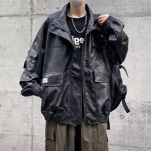 街头百搭质感黑色机车皮衣男士春秋季防风短款廓形外套HH020 P80图片