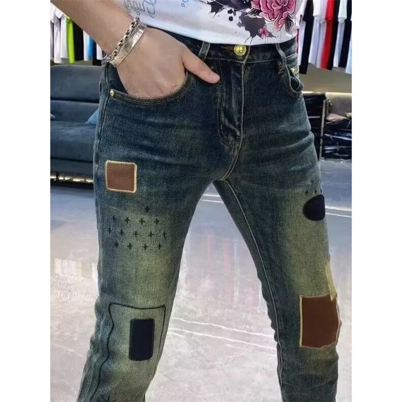 1506-1/K78291/P52欧美高端复古贴布刺绣破洞牛仔裤男秋冬潮牌,男装牛仔裤,星座1506-1
