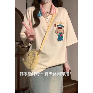 H0812-P40毛巾绣POLO领休闲宽松短袖T恤女图片