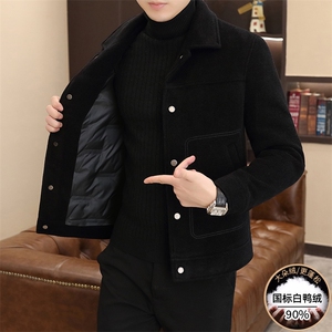 新标90白鸭绒 有男士羽绒服金貂绒毛呢大衣外套YR2512-P175图片