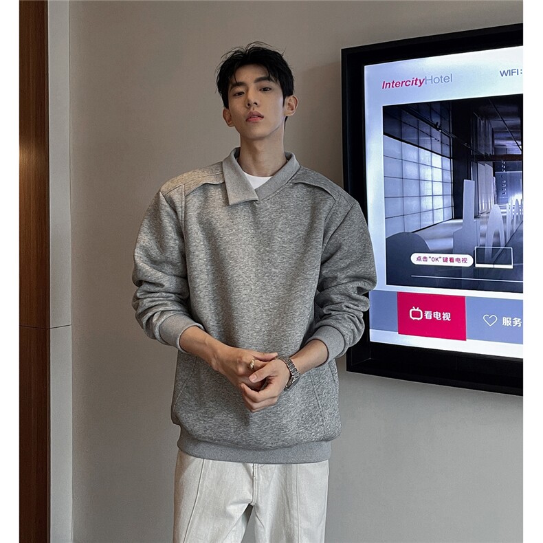 2025秋新款不规则设计翻领老钱Polo正肩套头卫衣GW055-P55-控78,男装卫衣,星座216(原A116)