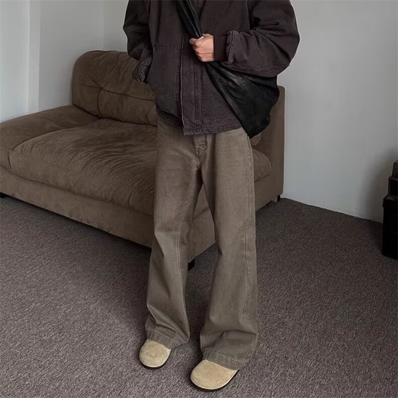 美式复古Cleanfit咖啡色牛仔裤男女宽松休闲直筒长裤LY91322-P48,男装牛仔裤,星座1008