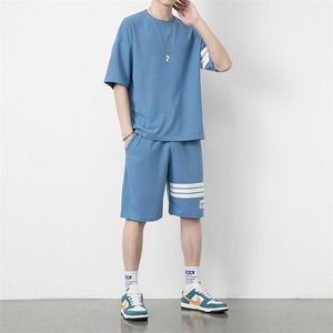 7541-P60夏季华夫格短袖T恤套装男士图片
