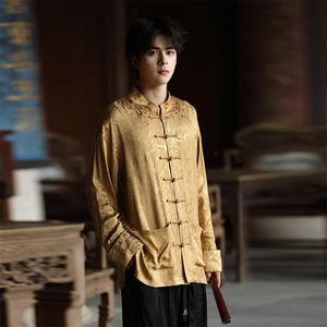 秋冬新品风（金财神）潮丝绸提花改良唐装外套男女C3460图片