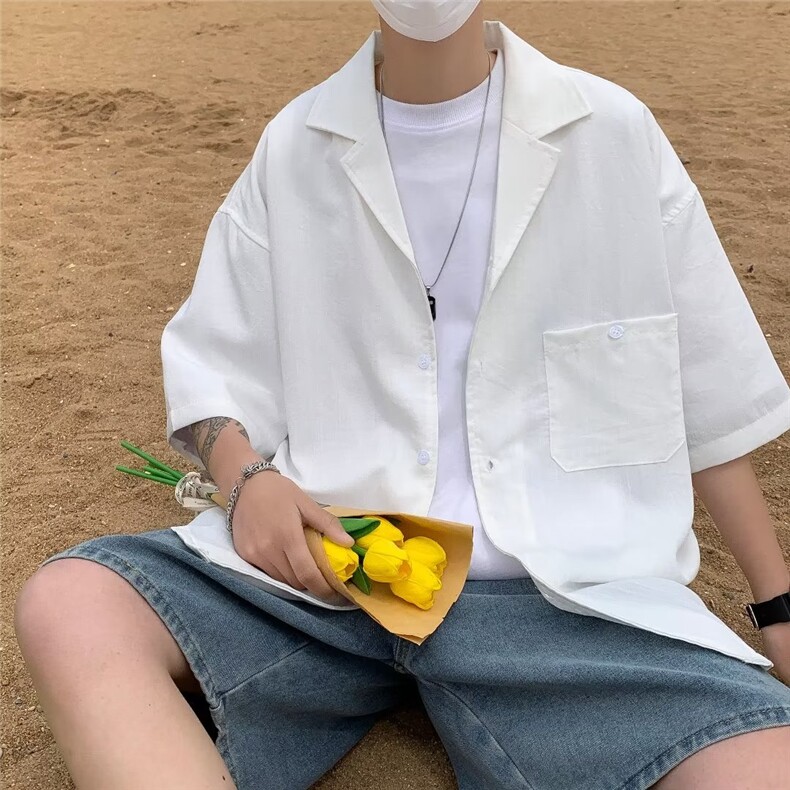 冰丝衬衫青春流行五分袖标准男百搭新款气质潮流夏季简约4503P28,男装衬衫,星座410-2