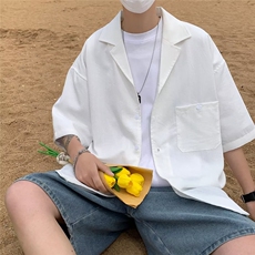冰丝衬衫青春流行五分袖标准男百搭新款气质潮流夏季简约4503P28，男装衬衫，星座410-2