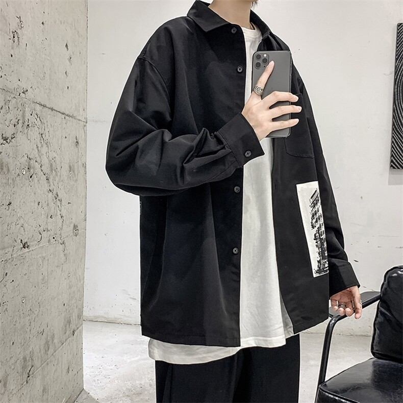 C27男士休闲长袖秋装衬衫外套青少年学生衬衣外衣男装个性潮嘻哈,男装衬衫,星座115A(原星座507）
