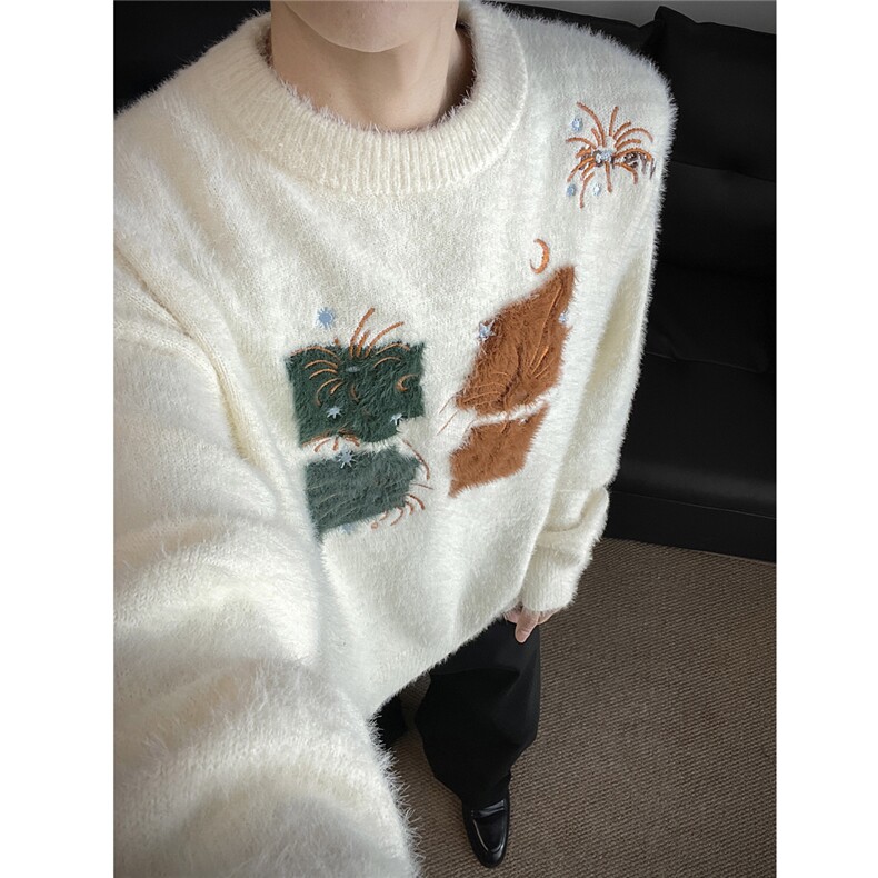 冬季新款情侣圣诞毛衣慵懒针织衫上衣宽松提花外套男装S541-特68，男装针织衫/毛衣，电商A233-1