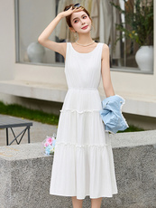 时尚蕾丝花边设计感短外套两件套2025夏季新款白色背心连衣裙套装，女装套装/套裙，慕依路