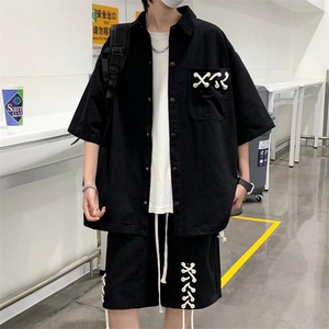 网红炸街套装发型师潮牌男装高级感衬衫短裤两件套TA06P50图片