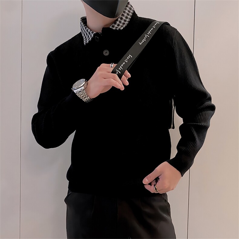 LV288/P88控118冬季假两件男士毛衣针织衫痞帅套头打底衫黑色首1,男装T恤,星座305B